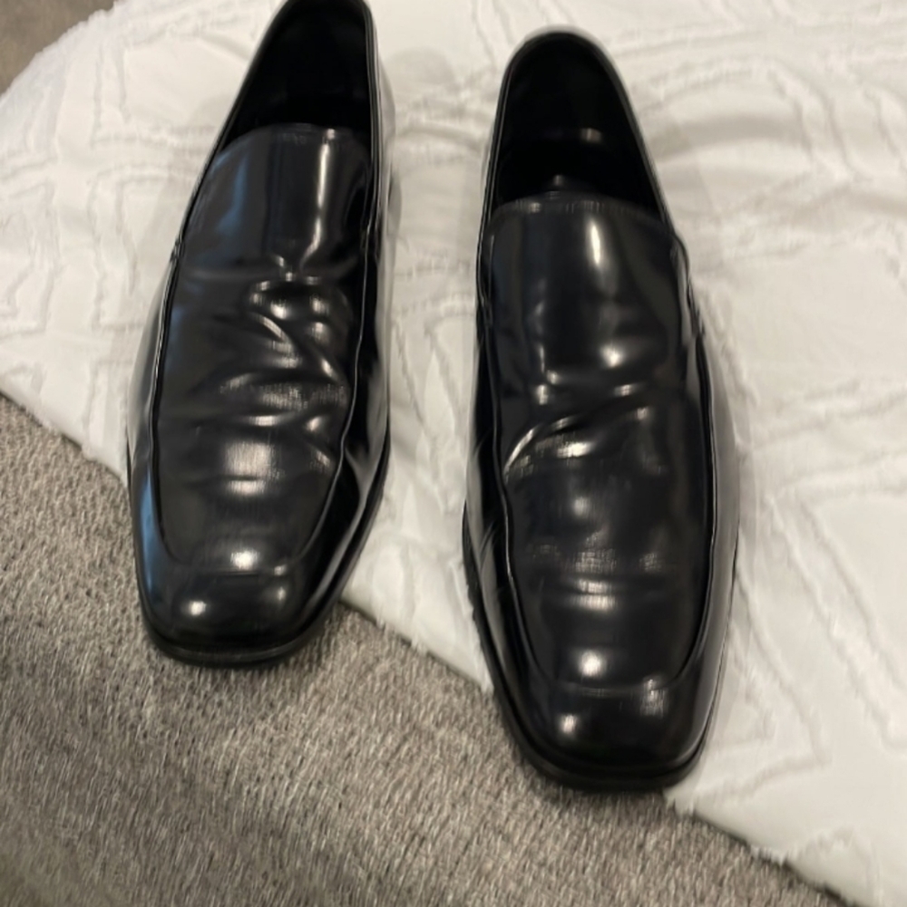 Prada Mens Black Leather Dress Loafers Size 10